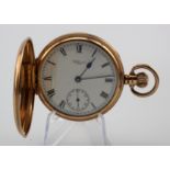 Gents 9ct cased full hunter pocket watch by Waltham, Hallmarked Birmingham 1921. The white dial with