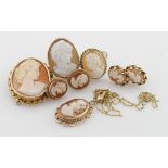 Mixed lot of 9ct Gold Cameo Rings, Brooch, Pendant and Earrings weight 27.6g