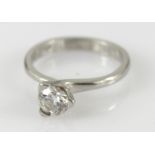 Platinum solitaire ring set with certified round brilliant cut diamond of clarity VVS2 and colour F,