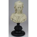 Bust of a young female, mounted on a stand, circa 19th Century, total height 25cm approx.