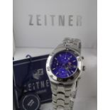 Gents Zeitner Marine chronograph wristwatch purchased 2001. The blue dial with baton markers and