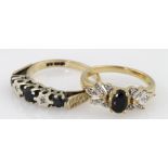 Two 9ct gold sapphire and diamond rings, weight 5.7g