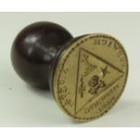 Masonic interest. Large Masonic seal/ stamp relating to Norwich, turned wood handle, seal diameter