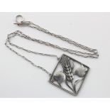 Silver Georg Jensen square pendant (no. 93), designed by Arno Malinowski, depicting two robins &