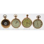 Four gents gold plated / filled pocket watches, makes inclue Waltham & Elgin. All AF