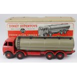 Dinky Supertoys, no. 504 'Foden 14-Ton Tanker' (1st type), red chassis and cab, grey tanker,