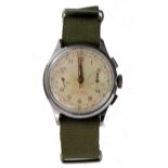 Gents stainless steel cased chronograph wristwatch circa 1940s / 50s ?, the cream dial with arabic