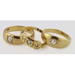 Three 18ct yellow gold diamond set band rings, weight 10.3g