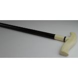 Walking Cane. A 19th Century walking cane with whalebone handle, baleen spacer, on a hardwood shaft,