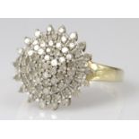 9ct yellow gold diamond cluster ring totalling 1ct, finger size Q, weight 3.9g