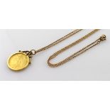 1887 Half Sovereign Pendant on a 9ct chain weight 8.9g