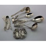 Mixed silver, including, Nurses buckle (hallmarked 'Horton and Allday, Birmingham 1901'), ladles,