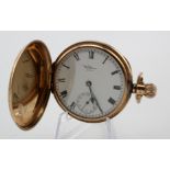 Gents 9ct cased full hunter pocket watch by Waltham, Hallmarked Birmingham 1916. The white dial with