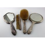 Mixed lot of silver mounted dressing table items comprising two silver mirrors (Birm 1911 & 1916)