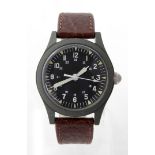 Gents military style MWC wristwatch, the black dial with Arabic numerals, outer seconds track and