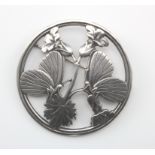 Silver Georg Jensen circular brooch (no. 283), depicting butterflies, makers marks stamped to