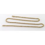 9ct yellow gold rope chain necklace, weight 8.2g