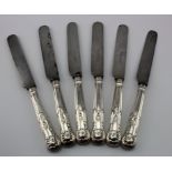 Six King's pattern silver handled desert knives, the handles are all hallmarked "GH Sheffield,