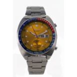 Gents Seiko Chronograph Automatic wristwatch with a "Pepsi" bezel. The orange dial with subsidiary