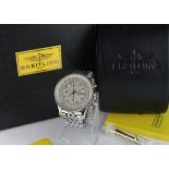 Breitling Montbrillant Datora stainless steel triple calendar chronograph wristwatch. As new with