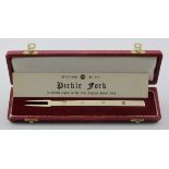 Modern silver pickle fork "A faithful replica of the first English silver fork", in fitted case,
