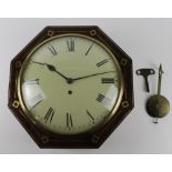 Octagonal rosewood cased wall clock with fusee movement, circa 19th Century, white enamel dial