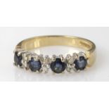 9ct sapphire and diamond half eternity ring, finger size M, weight 2.5g