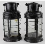 Pair of ships lanterns, damage to glass, height 33cm approx.(sold as seen)