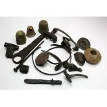Mixed Ancient artifacts. C, 1st to 19th century. Mostly Roman bronze artifacts, brooches, key,