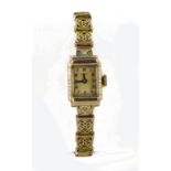 Ladies 9ct cased wristwatch by "Olma" on a 9ct gold bracelet, total weight 17.9g