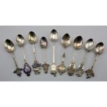 Military Tea Spoon collection (9) inc silver & enamelled Royal Artillery, silver & enamelled The