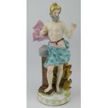 Porcelain figure depicting Roman God Vulcan, surrounded by flames & an anvil, possibly by Meissen,