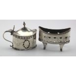 George III silver mustard pot and salt, the salt is missing it's liner. Makers marks are rubbed