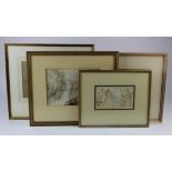 Watercolours & drawings. A collection of four watercolours & drawings, comprising Attributed to '