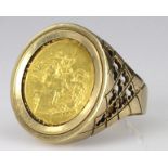 George III Sovereign 1817 in a 9ct ring mount (cut at the bottom) Size X. total weight 16.8g