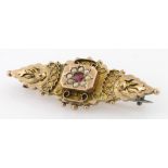 9ct Gold Garnet and seed Pearl Bar Brooch weight 2.9g