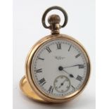 Gents gold plated open face pocket watch by Waltham in the Dennison "Star" case. The signed white