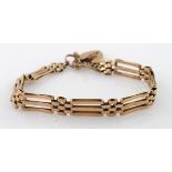 Ladies 9ct gold three bar gate bracelet. Weight 10.3g