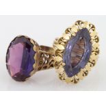 Two 9ct Gold and yellow metal Amethyst set Rings sizes N & Q weight 14.7g