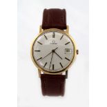 Gents 9ct cased Omega wristwatch circa 1979 (presentationally engraved on the back) the cream dial