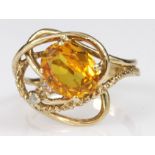10ct Gold Citrine and Diamond Ring size L weight 4.0g