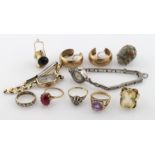 Small assortment of 9ct/18ct rings along with 9ct earrings, watches etc.
