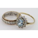 9ct blue topaz and cz cluster ring finger size N, weight 2.3g , 9ct paste full eternity ring, finger