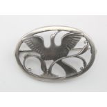 Silver Georg Jensen oval brooch (no. 238), depicting a bird in flight, makers marks stamped to
