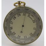WWI Air Ministry brass cased pocket barometer by T. Wheeler, reverse reads 'A.M., Ref. No 6B/114,