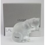 Lalique. A large Lalique frosted crystal model of a cat washing its paw, height 12.5cm approx.,