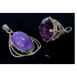 9ct Gold Synthetic Amethyst Pendant and Purple agate Pendant (2) weight 16.8g