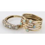 Two 9ct yellow gold opal set rings, weight 5.2g