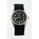 Pulsar Military issue quartz wristwatch, the black circular dial with arabic numerals and date