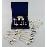 Mixed silver teaspoons, including a cased set of six hallmarked 'John & William F Deakin,